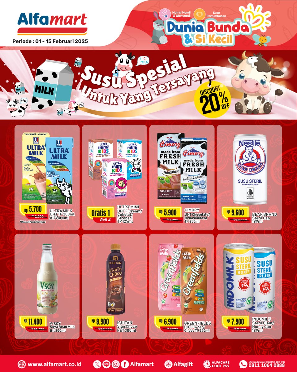 alfamart's tweet photo. Habis gajian mending stok susu si kecil🥰⁣
⁣
Berikan nutrisi yang terbaik untuk masa pertumbuhannya dengan produk #DuniaBundadanSiKecil pilihan berikut ini.⁣⁣⁣
⁣⁣⁣
Periode 1 - 15 Februari 2025
#PromoSusu #PromoAlfamart #PromoAlfagift #AlfamartMelayani https://t.co/FuZWSYau8Q