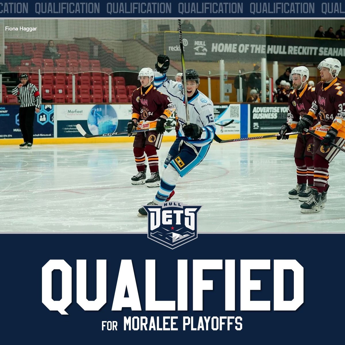 HullJetsHockey's tweet photo. 𝐇𝐮𝐥𝐥 𝐉𝐞𝐭𝐬 𝐐𝐮𝐚𝐥𝐢𝐟𝐲!

After this weekends win, the Hull Jets qualify for the Moralee Playoffs!🤩

Let’s go Jets!🥳

📸 NIHL North Updates

#J4L✈️ #HullJets https://t.co/71Q1cJpBsp