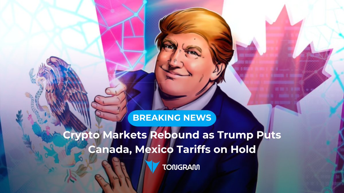 TongramStore's tweet photo. 🚨 Crypto Markets Rebound! 🚨

💰Trump puts tariffs on hold after talks with Canada &amp; Mexico! 📈

🚀Bitcoin crosses $100,000 &amp; Ether surges!

💥Read more on Tongram: https://t.co/O8XeRUNZKC
#Crypto #Bitcoin #Ethereum #Trump #Canada #Mexico #Tariffs #CryptoNews #Tongram https://t.co/gz1lyTujJV