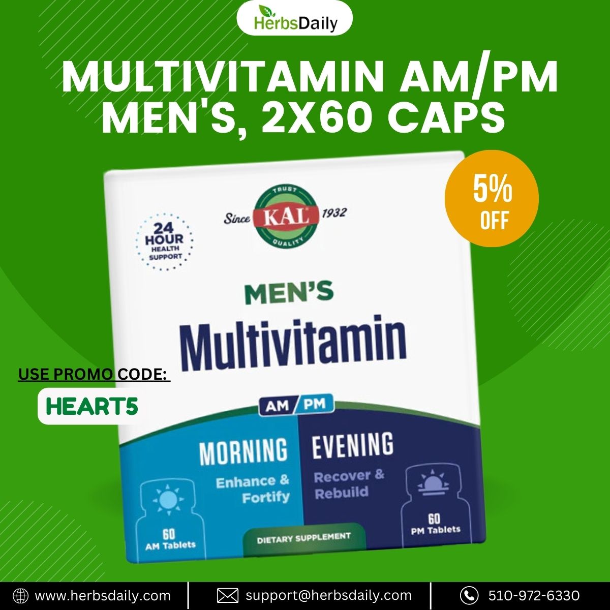 herbsdaily's tweet photo. Get the right nutrition for your body, day and night! Kal Multivitamin AM/PM Men’s (2x60 Caps) is designed to support your energy in the morning and recovery at night.
https://t.co/pFLuRWTyVJ

#MensHealth #Multivitamin #KalNutrition #HealthyLiving #Wellness https://t.co/HPCcwdo2o9