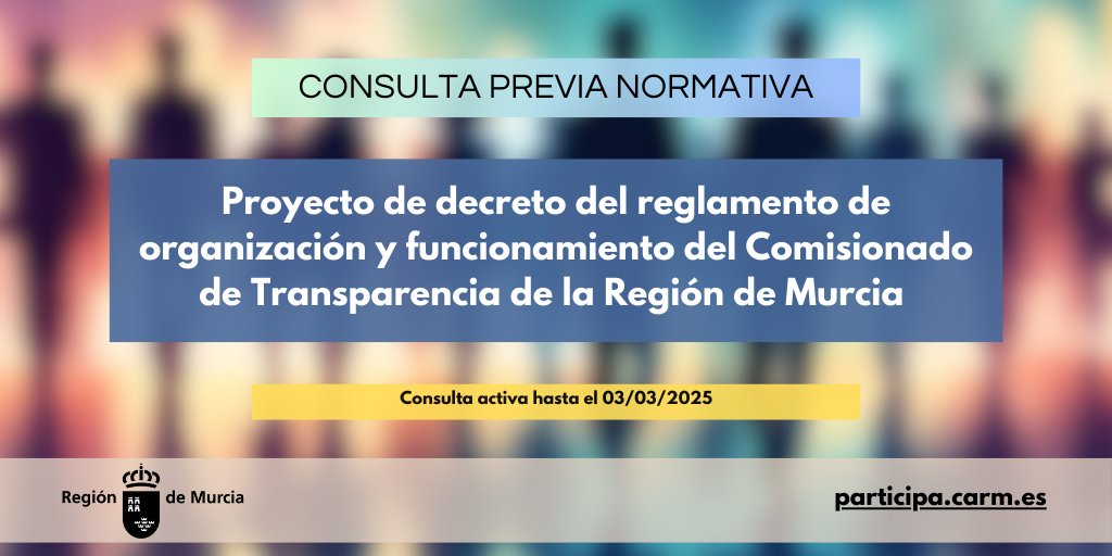 Nueva consulta previa normativa en participa.carm.es | Enlace: consultas.carm.es/index.php/2500……… |   #participaciónciudadana