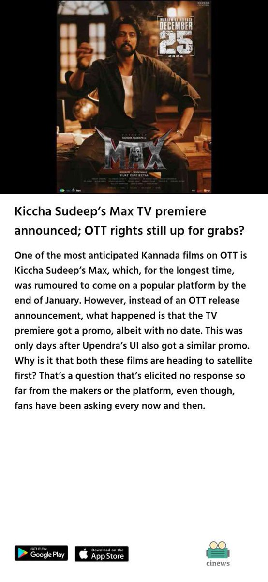 cinewsofficial's tweet photo. Download Cinews, to read Filmynews.

Install:
Android: https://t.co/y3Yeqg8V2o    
iOS : https://t.co/Jl905Oc3X1

#sudeep #maximumblockbuster #max #Kichcha47 #KicchaSudeep #kichhAAsudeepa #maxmovie https://t.co/RvToFkJt1K