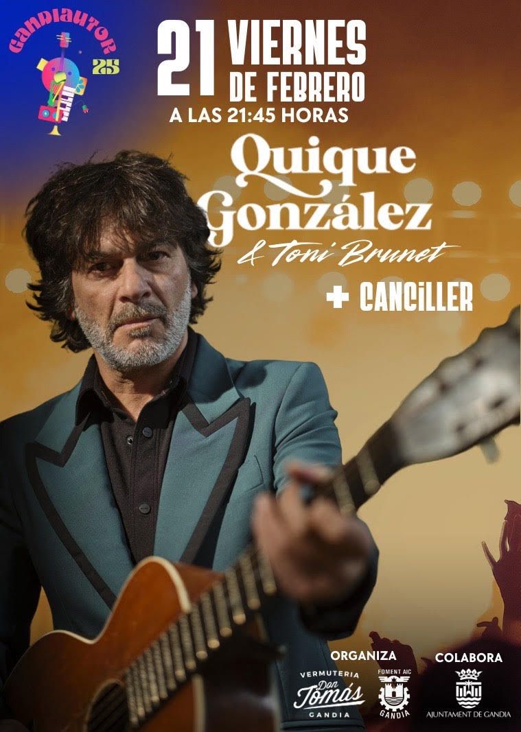¡Gandía! El próximo 21 de febrero nos vemos en formato acústico junto a Toni Brunet. A partir de las 21:45 en Fomento dentro de la programación del Gandiautor.

Entradas en entradium.com/events/quique-…

¡Os esperamos!
