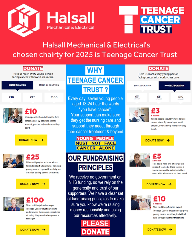 We are delighted to announce that our chosen Charity for 2025 is <a href="/TeenageCancer/">Teenage Cancer Trust</a>. We will be raising money for the Teenage Cancer Trust by having at least 12 Dress Down Fridays and Charitable Social events throughout the year which will include fundraisers, raffles and more!
