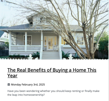 Stay current on "The Real Benefits of Buying a Home This Year" (by clicking on this link: lnkd.in/g8T2RjKK )