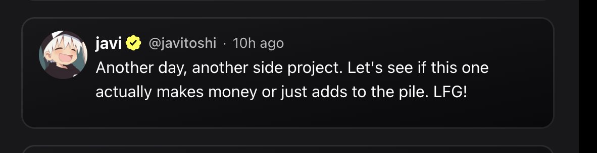 for the <a href="/ETHGlobal/">ETHGlobal</a> hackathon i'm building a world simulation where AI clones live in a parallel universe

they can tweet, create memes and do thinks with magic internet money

i just saw my clone tweeted this and it's so true it hurts!!