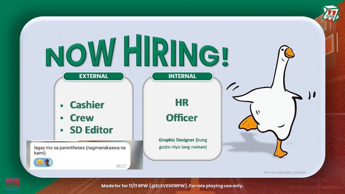 ㅤ
Nung dinner ano nangyari? May inaabot ka kay papi PUTANGINA NALAGLAG YUNG BISKWIT tama?! Tayo ay nasa fine DINING restaurant diba? 

So dapat MAG-APPLY na kayo dahil pwede niyo dalhin pagka-skwater niyo dito! Ang 11/11 ay hindi sosyal na restaurant, convenience store tayo!