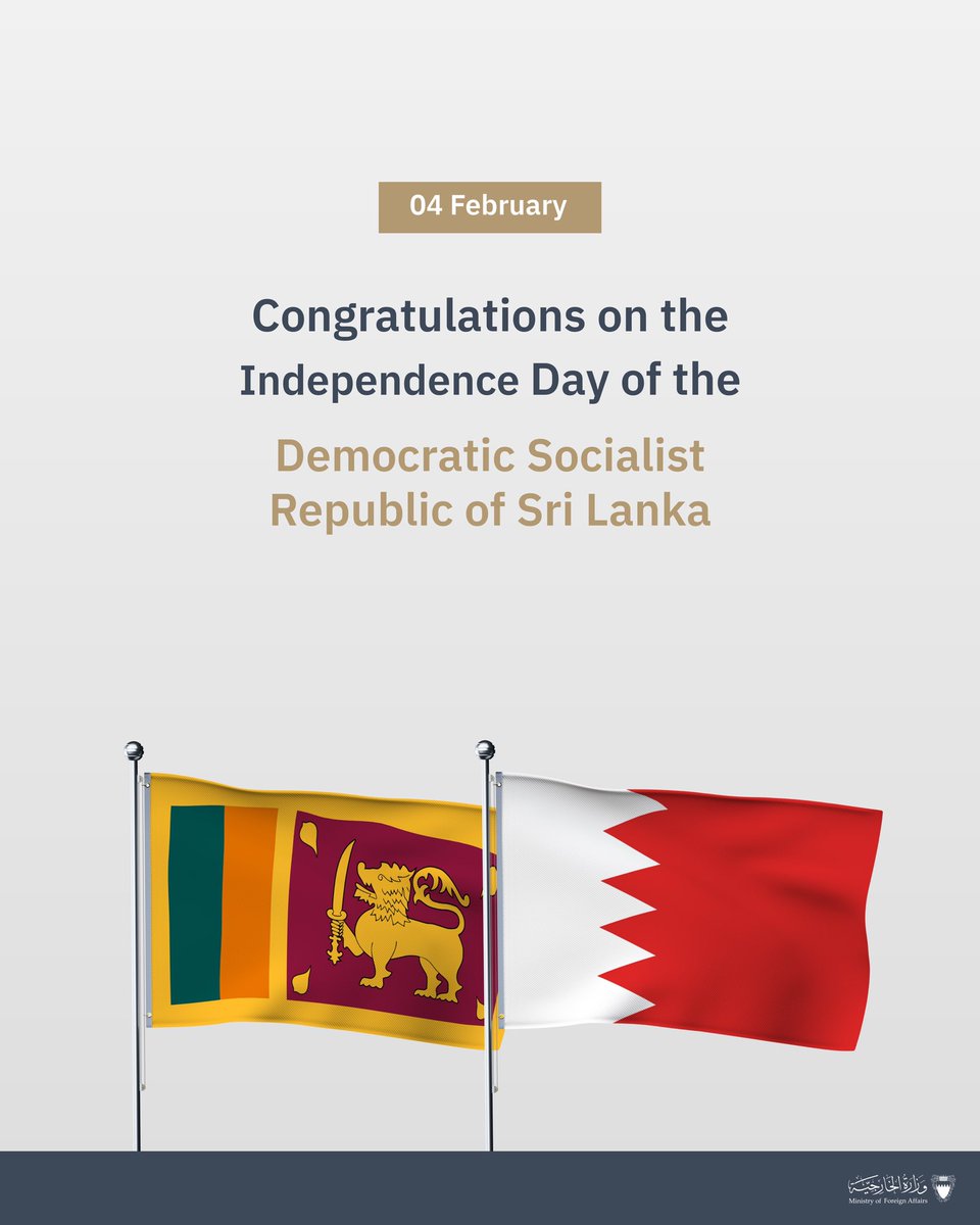 bahdiplomatic's tweet image. 🇱🇰🇧🇭

خالص التهاني والتبريكات بمناسبة ذكرى يوم الاستقلال لجمهورية سريلانكا الديمقراطية الاشتراكية

Congratulations on the Independence Day of the Democratic Socialist Republic of Sri Lanka