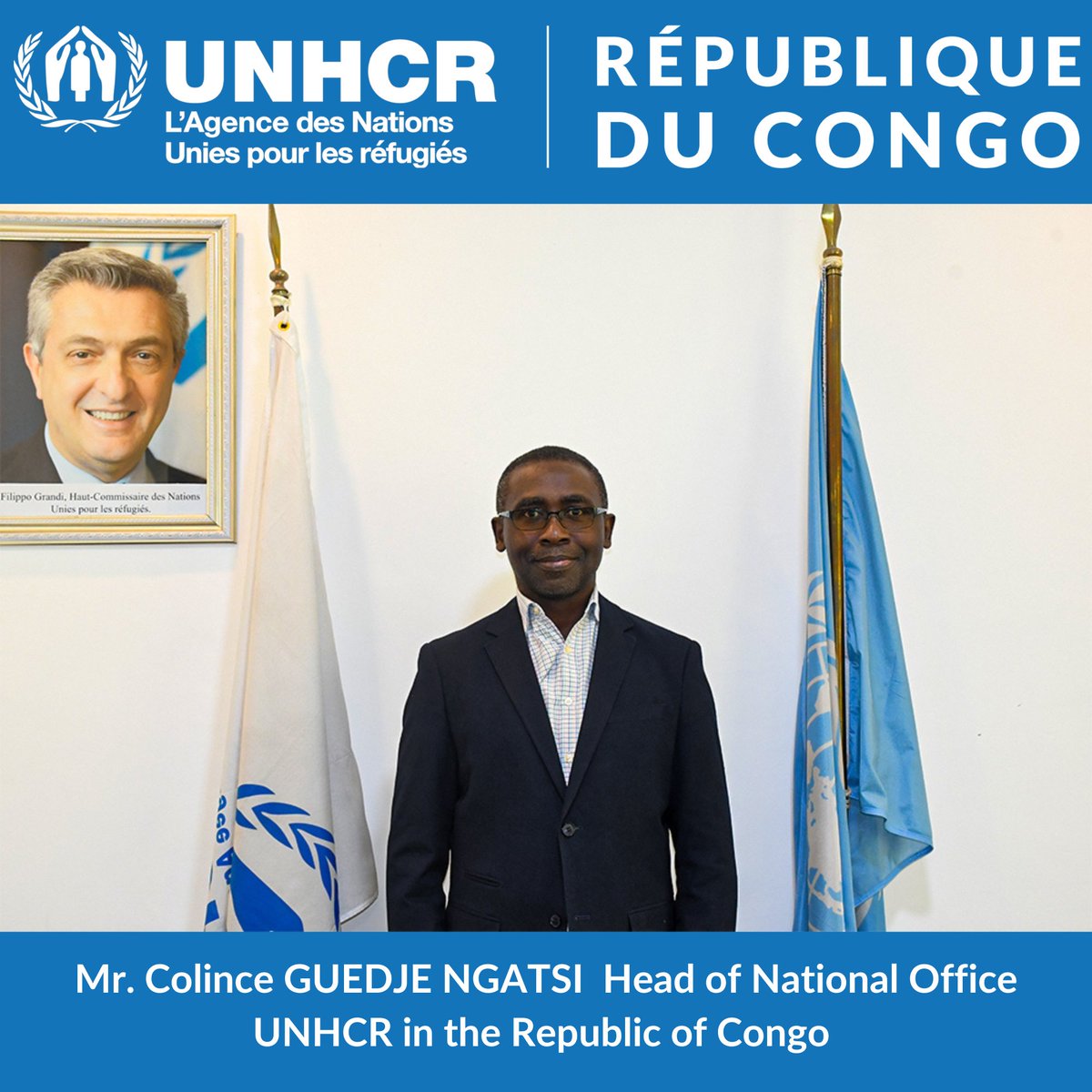 UNHCRCongo's tweet photo. We are excited to welcome Mr. Colince GUEDJE NGATSI as the new Head of National Office UNHCR in the Republic of Congo! His expertise in humanitarian aid, commitment to sustainable solutions, vision, and dynamism will be key assets in enhancing our office's excellence.🤝 https://t.co/uCJeOwHMma