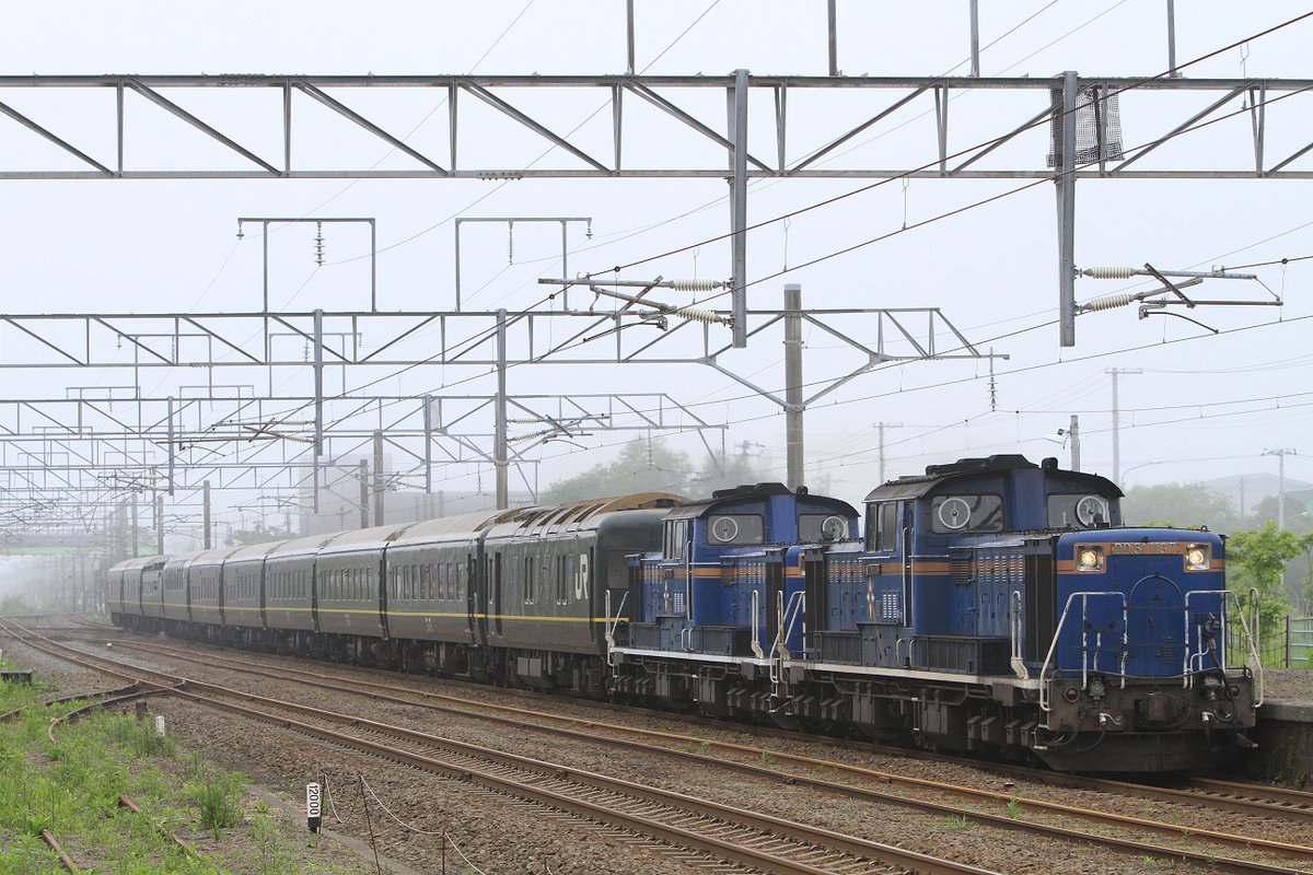 ressyamania's tweet image. #DD51 
#トワイライト 
#カシオペア
#同業いませんでした選手権 
2014年6月、白老駅で撮ったカシオペアとトワイライト、トワイライトは臨時のためヘッドマークがありませんでした。