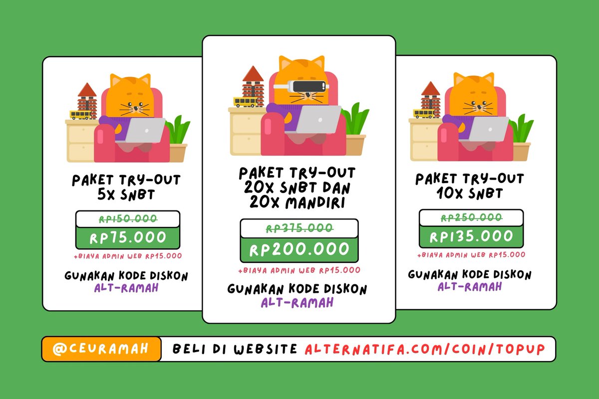 ceuramah's tweet image. 👩🏻‍💻‼️ 𝗣𝗔𝗞𝗘𝗧 𝗧𝗥𝗬𝗢𝗨𝗧 𝗔𝗟𝗧𝗘𝗥𝗡𝗔𝗧𝗜𝗙𝗔 ‼️👩🏻‍💻

💥 beli di website : alternatifa.com/coin/topup
💥 kode diskon : ALT-RAMAH

🛍️ 𝗽𝗿𝗼𝗺𝗼 𝗯𝗲𝗿𝗹𝗮𝗸𝘂 𝟯–𝟭𝟬 𝗙𝗲𝗯𝗿𝘂𝗮𝗿𝗶 𝟮𝟬𝟮𝟱 🛍️