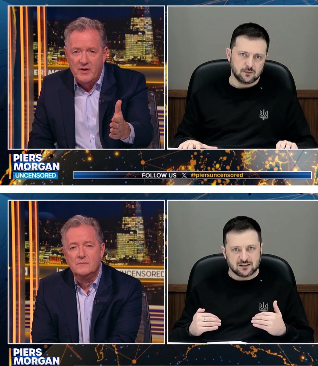 piersmorgan's tweet photo. 🔥DROPPING TONIGHT
My exclusive interview with Ukraine’s President Volodymr Zelensky.. on Putin, Trump, NATO, war,  and potential peace. Oh, and his response to my Saudi dust-up with his biggest critic, Tucker Carlson. I asked all the tough questions - and he answered every one. https://t.co/LTU2L0e2Kk