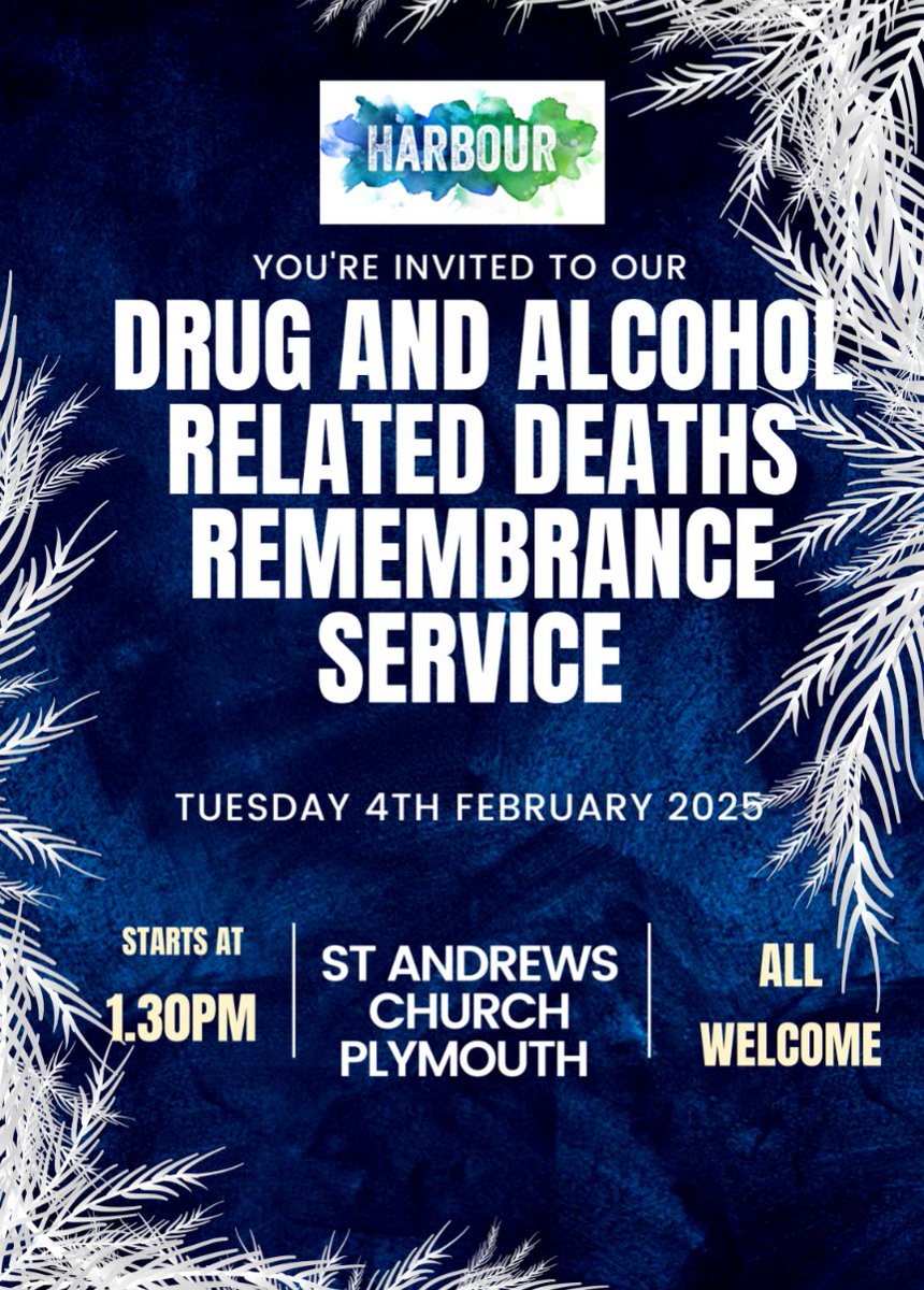 Join us this afternoon at #Plymouth  service of remembrance for those we've lost to drugs and alcohol. 1.30pm at St Andrews Church. <a href="/plymouthcc/">Plymouth City Council</a> <a href="/ImprovingLivesP/">Improving Lives Plym</a> <a href="/livewellsw/">Livewell Southwest</a> <a href="/PlymCityCentre/">Plymouth City Centre Company</a> <a href="/oneyouplymouth/">One You Plymouth</a> <a href="/TRPlymouth/">Theatre Royal Plymouth</a> <a href="/PlymChronicle/">Plymouth Chronicle</a> <a href="/Plymouth_Live/">Plymouth Live</a>