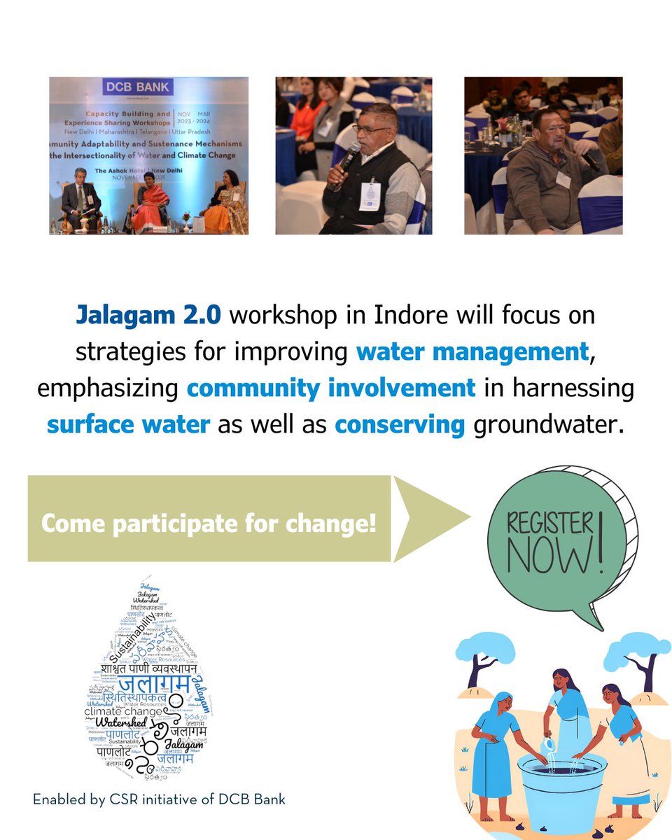 #Jalagam 2.0 offers a platform to share experiences &amp; promote best practices for #sustainable #watermanagement. Don’t miss this opportunity to be part of the solution. Register today to secure your spot.
<a href="/DCBBank/">DCB Bank</a> <a href="/DoWRRDGR_MoJS/">Ministry of Jal Shakti, DoWR, RD&GR, GoI</a> 
zurl.co/y37d9
#Ruralcommunity #Sdg6 #Goi
