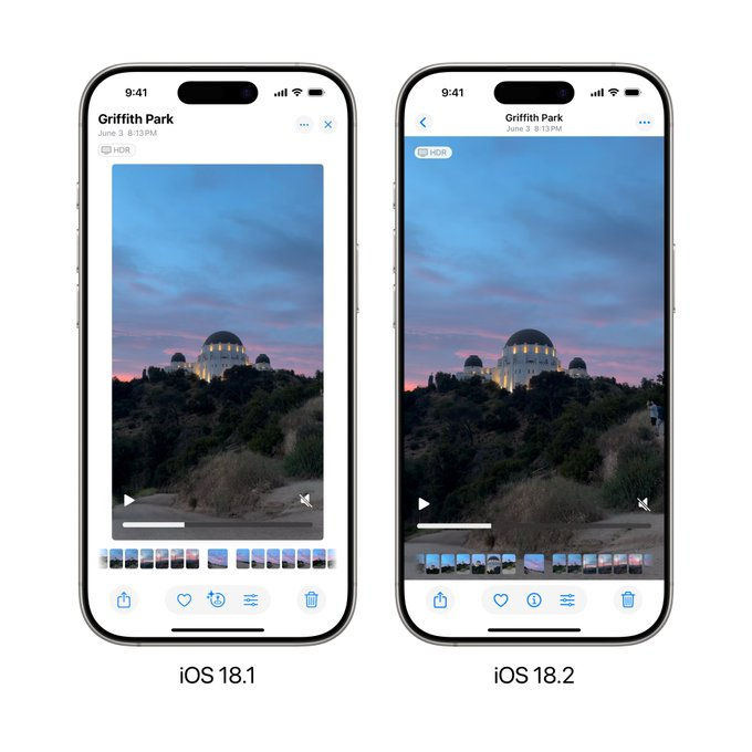 MrCaptainzx's tweet photo. 📸 See the difference! Photos App in iOS 18.2 vs. iOS 18.1. Enhanced visuals! #iPhonePhotography #iOSComparison https://t.co/Yc4rBnWXVN