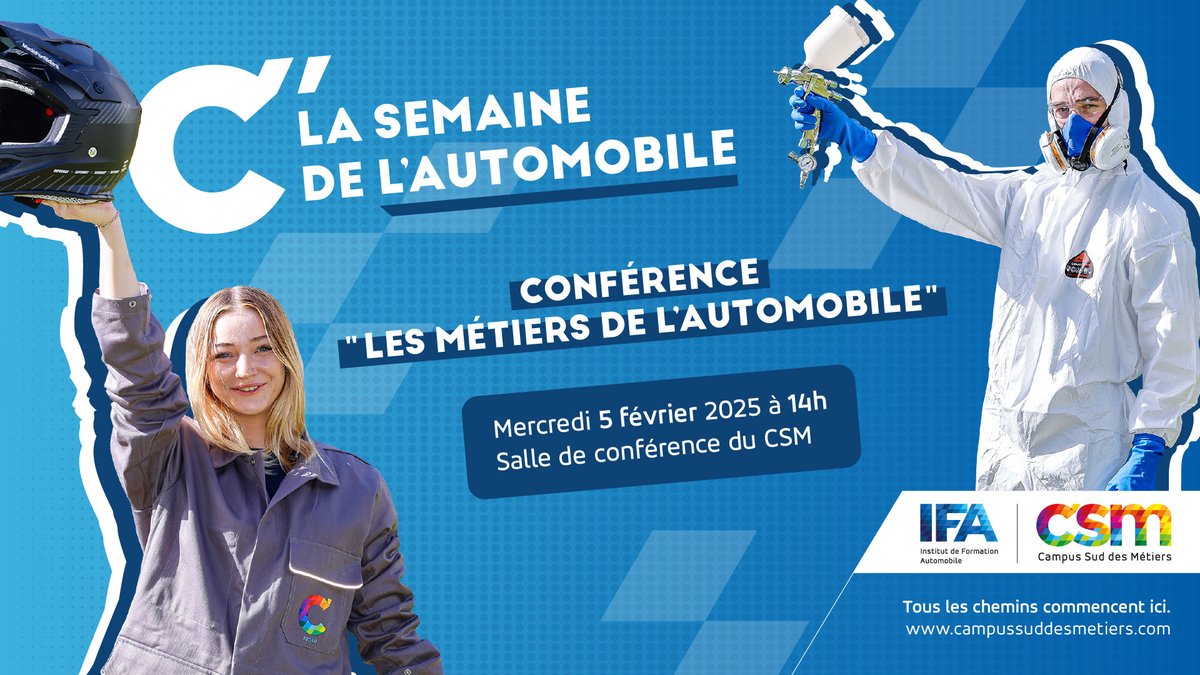CampusSudMetier's tweet photo. 🚗 Ne manquez pas la conférence du 5 février au Campus Sud des Métiers !
Témoignages d’experts, focus sur l’alternance et découverte d’une nouvelle formation en mécanique des véhicules anciens 🔧.
Inscription 👉https://t.co/6O6RKit0Ha
#CSMlife #Cmonfutur #CampusSudMétiers https://t.co/7CMTNLErjl