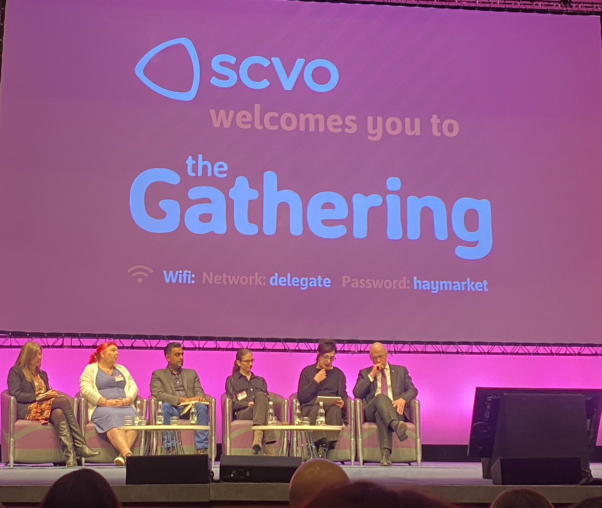 Panel discussion with First Minister at #SCVOGathering always gives valuable opportunity to broaden the discussion. Stability of funding always a topic… shared his hope for 3 year funding outlook from UKG.