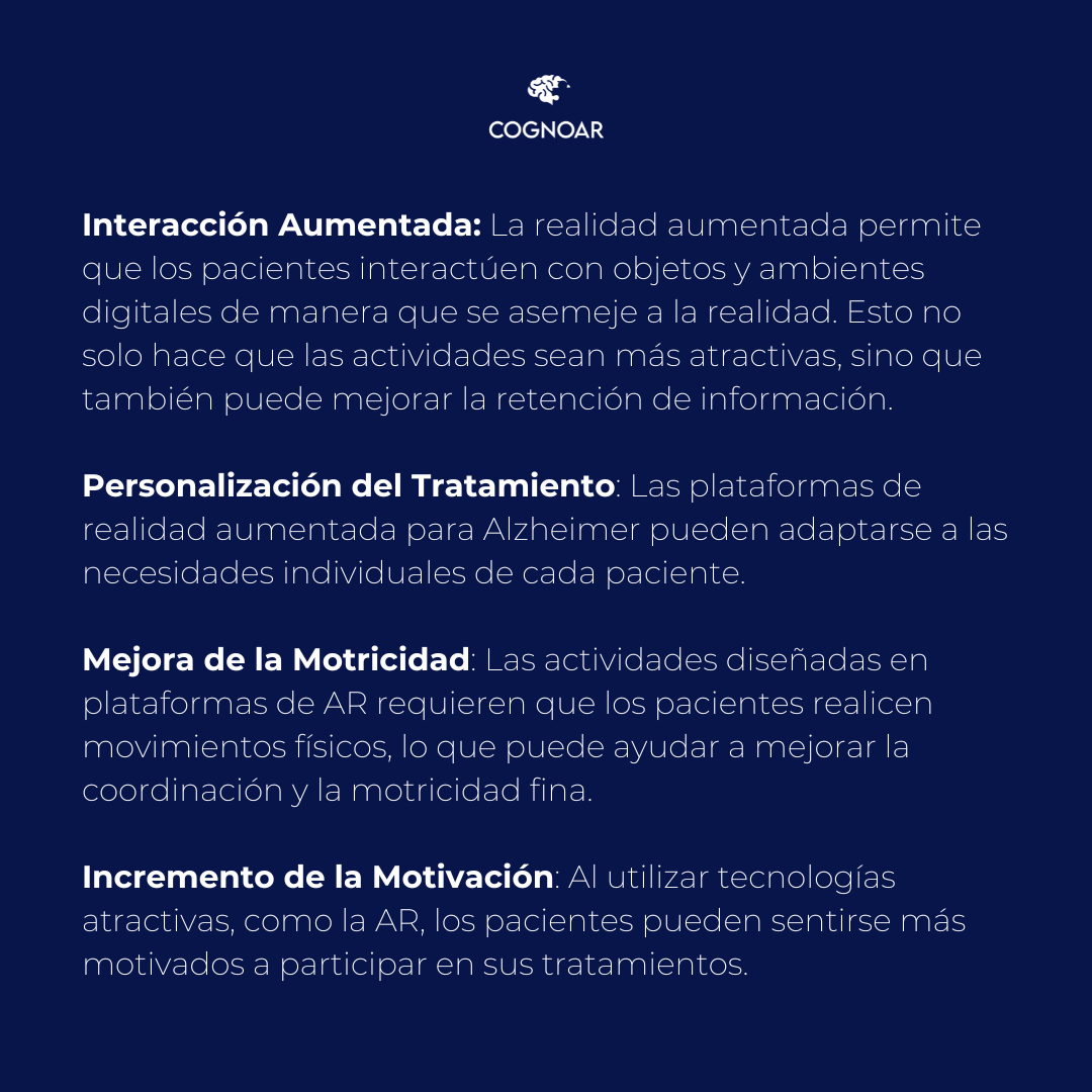 CognoAr's tweet photo. Conoce algunos de los beneficios principales de incorporar la realidad aumentada (AR) a los tratamientos de pacientes con Alzheimer https://t.co/tosMQ8iPjZ