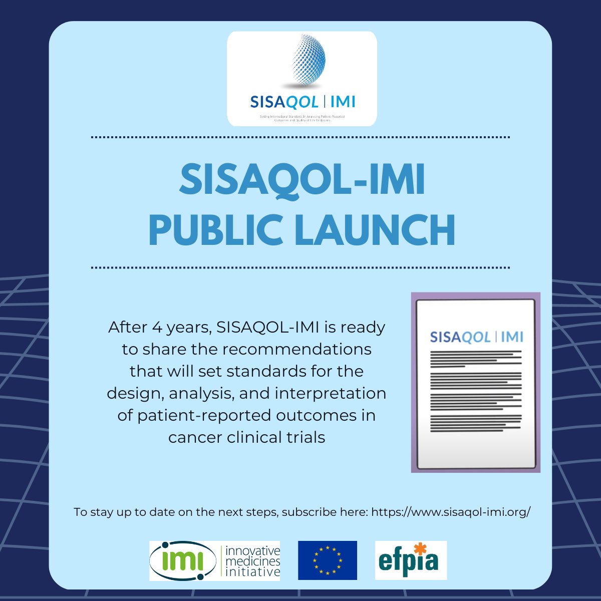 After years of dedicated research, we are excited to officially launch the results of SISAQOL-IMI! 

🔬 This milestone marks a significant step toward improving patient-centred research and ensuring high-quality PRO data in clinical studies.

Subscribe: sisaqol-imi.org