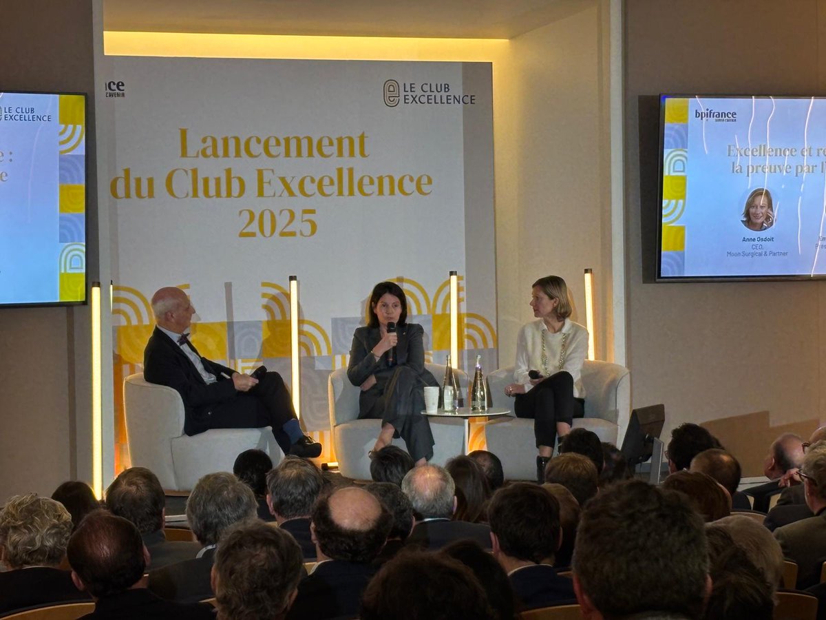 JulienNoronha's tweet photo. Top départ pour la 2ème saison du #ClubExcellence @Bpifrance !⭐

C'est avec un immense plaisir que nous avons accueilli hier soir nos dirigeants membres au siège de Bpifrance pour le coup d'envoi de cette nouvelle saison. Le Club Excellence continue sa mission d'offrir un espace d'échange exclusif, apportant hauteur de vue et perspectives sur les enjeux économiques et entrepreneuriaux.

Plusieurs thématiques ont pu être abordées durant cette soirée de lancement :
- Décryptage des grands enjeux économiques par Anne-Sofie Alsif, Cheffe économiste chez @BDOFrance 
- Regards croisés sur les atouts des entreprises françaises avec @NicolasDufourcq  et Jean-Luc Petithuguenin (@Paprec_Group)
- Témoignages inspirants de Anne Osdoit (@MoonSurg ) et Emmanuelle Cadiou (Maison Cadiou)

2024 a été une grande année : 59 événements, 3160 participations et 3141 mises en relation Tribu ! En 2025, nous visons encore plus haut. Notre force ? L'implication de nos membres et leur capacité à transformer les opportunités du Club en leviers de succès.

Longue vie au #ClubExcellence !

Pour en savoir plus ⏭ https://t.co/o9YyZx5YGr