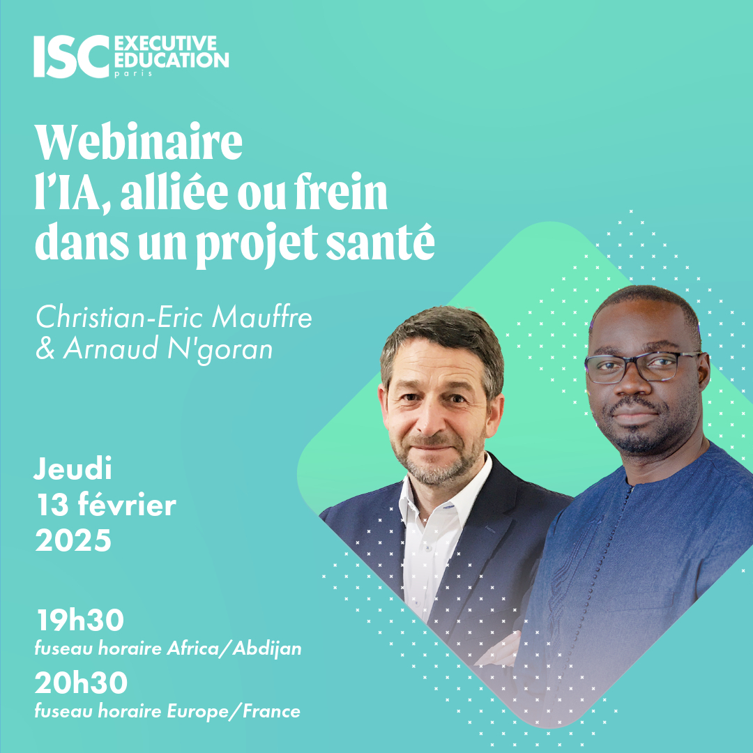 L’IA en santé : alliée ou frein ? 🏥💡

L’IA transforme la santé, mais quels défis et opportunités apporte-t-elle ? 🤔

📅 Jeudi 13 février 2025
⏰ 19h30 (Abidjan) | 20h30 (France)
🎙️ Avec Christian-Eric Mauffre &amp; Arnaud N’Goran

🔗 Inscrivez-vous 👉 events.iscparis.com/fr/webinaire-d…