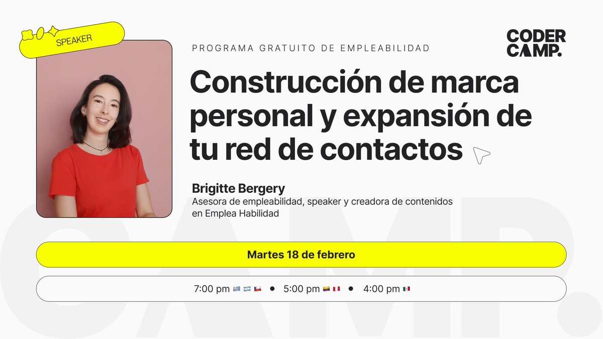 BBrigitte_HR's tweet image. Madrugaste? Acá va la ayuda:
El 18/02 arranca #CoderCamp, el programa GRATUITO sobre #empleabilidad de Coderhouse 
Super completo, GRATIS y disponible para todo el mundo 🌎
camp.coderhouse.com/?utm_source=bri