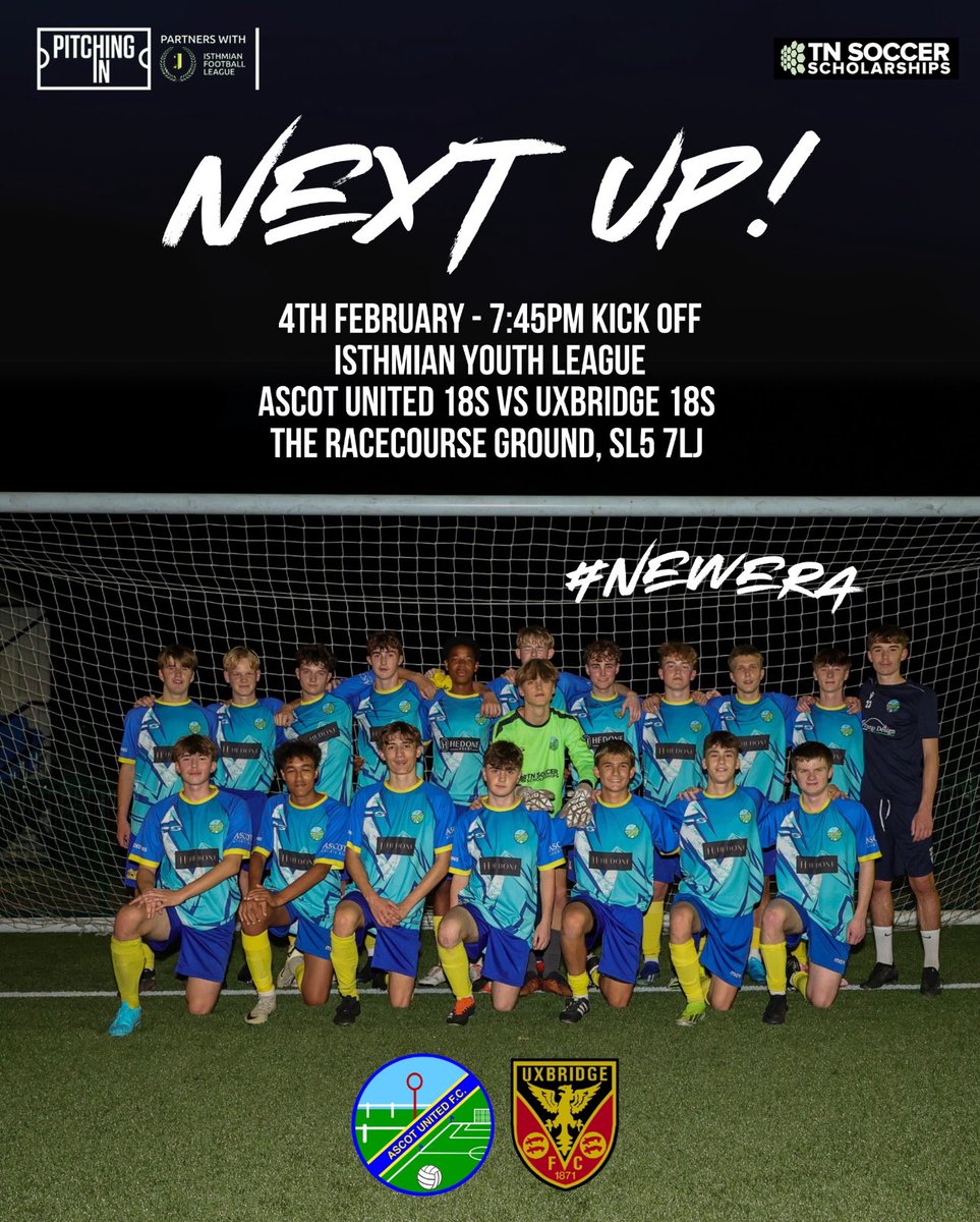 DavidBurton1971's tweet photo. Up to much Tuesday ⁉️

💙𝗜𝗦𝗧𝗛𝗠𝗜𝗔𝗡 𝗬𝗢𝗨𝗧𝗛: 𝗠𝗔𝗧𝗖𝗛𝗗𝗔𝗬!💛

Come and support the @AscotUnitedFC u18s

🗓️ 4th Feb 
🆚 @uxfc_redarmy u18s
🏆 @IsthmianLeague
🏟️ Ascot - The Racecourse Ground 🏇
📍 SL5 7LJ
🕐 7:45pm KO
 🍽️🍻🍔🌭🍟☕️
🎟️ £3 Adults (£1 u16s) 

#NewEra💙💛 https://t.co/ReDiLlC2Ia