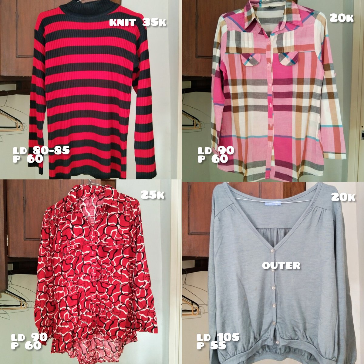 haloo aku jual atasan kemeja, outer, dan knit yaa. harga tertera include adm shopee. dom jember, jatim yaa. kalo mau detailnya bisa lgsg dm aja okk yuk di takee 🤩🙌🏻