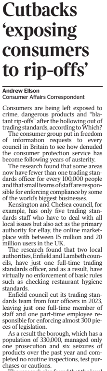 andrewellson's tweet photo. Spending on trading standards services has been cut by more than 50% in 10 years. Over the same period, fraud has become the most common crime, accounting for 40% of all offences 

And Enfield Council, shame on you https://t.co/1c28eKFIeW