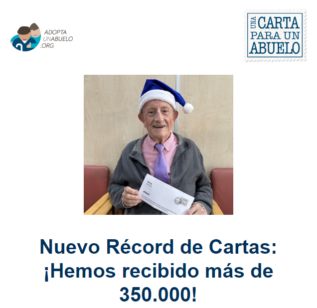 Queremos felicitar a <a href="/adoptaunabuelo/">Fundación Adopta Un Abuelo</a> por este gran logro. Y estamos orgullosos de haber aportado nuestro granito de arena a conseguir  que una gran número de abuelos tuvieran  sus cartas y se hayan sentido acompañados en Navidad.