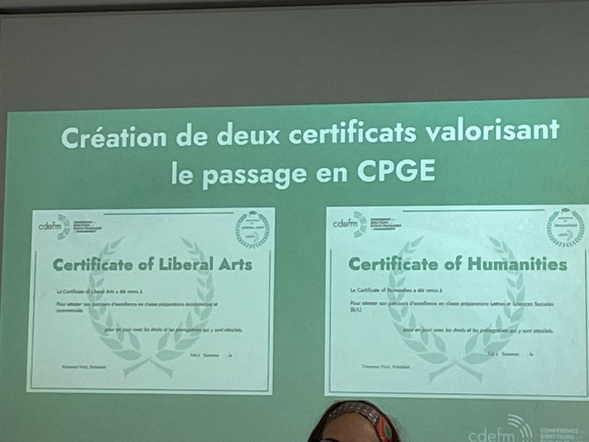 Espace Prépas (@espaceprepas) on Twitter photo Voici comment se présenteront les deux certificats valorisant le passage en CPGE. Présentation ce matin par la CDEFM avec <a href="/Lavignestefanie/">Stephanie Lavigne</a> et <a href="/VVinzi/">Vincenzo Esposito Vinzi</a> <a href="/APHEC_Twit/">APHEC</a> <a href="/FrdricMunier/">Frédéric Munier</a> <a href="/BRETECHERFREDE1/">BRETECHER FREDERIC</a> <a href="/VroniqueBonnet2/">Véronique Bonnet</a> <a href="/O_Rollot/">Olivier Rollot</a> Voici comment se présenteront les deux certificats valorisant le passage en CPGE. Présentation ce matin par la CDEFM avec <a href="/Lavignestefanie/">Stephanie Lavigne</a> et <a href="/VVinzi/">Vincenzo Esposito Vinzi</a> <a href="/APHEC_Twit/">APHEC</a> <a href="/FrdricMunier/">Frédéric Munier</a> <a href="/BRETECHERFREDE1/">BRETECHER FREDERIC</a> <a href="/VroniqueBonnet2/">Véronique Bonnet</a> <a href="/O_Rollot/">Olivier Rollot</a>