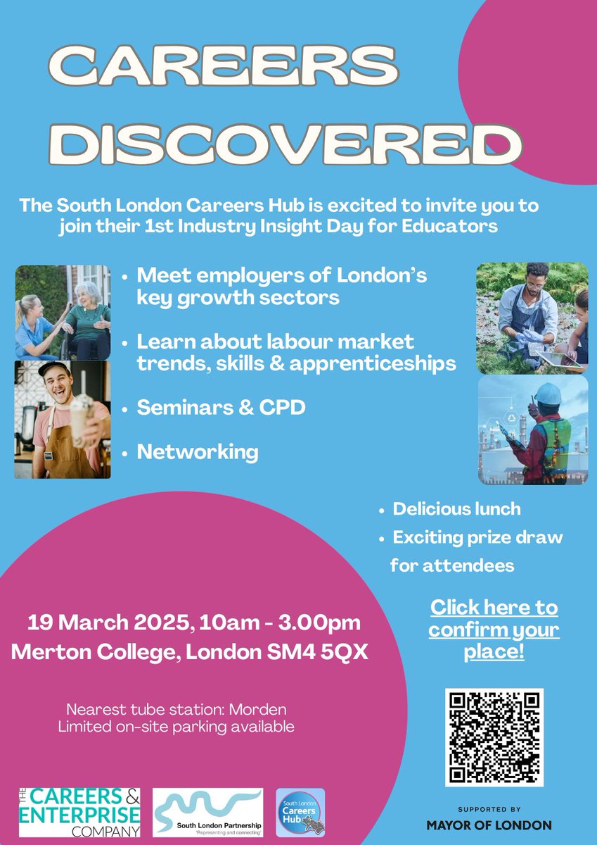 Careers Discovered
We are excited to invite all South London Careers Leaders, Subject Teachers, Heads of Dept &amp; SLT to a fantastic, educator-focused Industry Insight Day on 19 March at Merton College. 

Register here: tinyurl.com/2p9tz66x

DON’T MISS OUT!