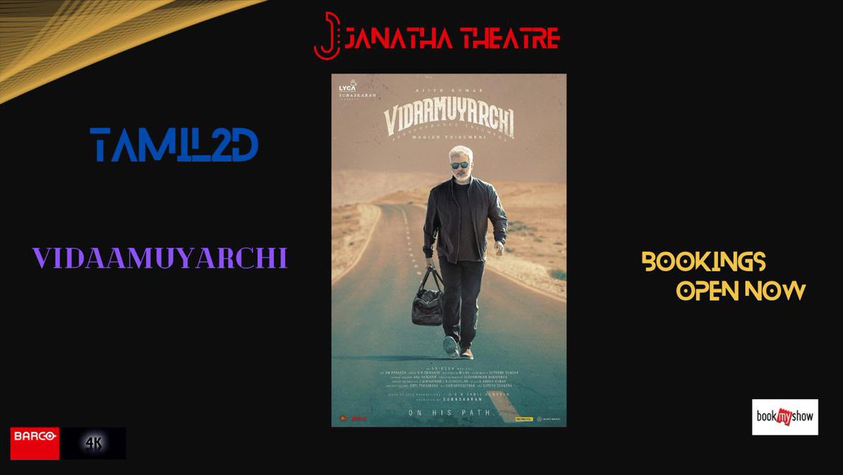 JanathaTheatre's tweet photo. Online 2nd Bookings open for vidaamuyarchi in #janatha!!! grab your Tickets before it gets full let’s make it a blast!!!! #VidaaMuyarachi #AjithKumarfans https://t.co/eBRWZn8S3N