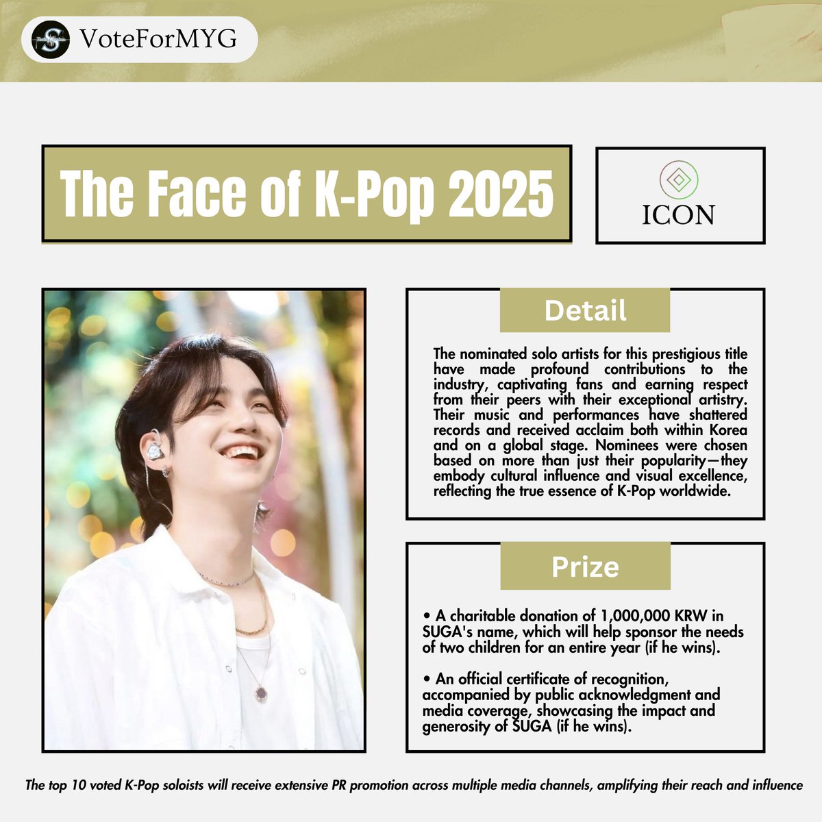 [🗳️| ICON Face of K-pop 2025]

🎯 Vote once every hour (via web)
iconpolls.com/poll/the-face-…

🐱 #7 

I vote SUGA for #IconFaceOfKpop2025 <a href="/iconpolls/">ICON</a>