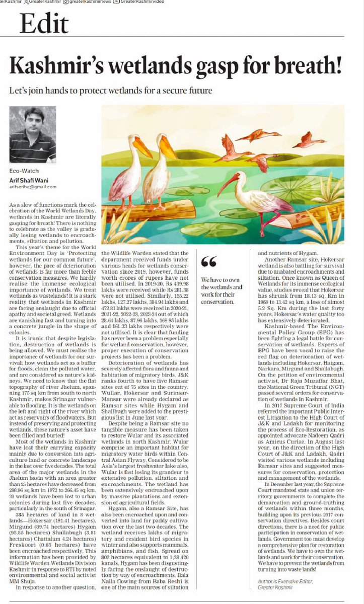 Manzoor Wangnoo (@wangnoo_manzoor) on Twitter photo A thoughtful article by <a href="/arifscribe/">Arif Shafi Wani</a> on the dire state of Kashmir’s wetlands! But awareness alone is not enough—it’s time for action. Both the people and the government must step up to protect these vital ecosystems before it’s too late. Let’s take responsibility and work towards A thoughtful article by <a href="/arifscribe/">Arif Shafi Wani</a> on the dire state of Kashmir’s wetlands! But awareness alone is not enough—it’s time for action. Both the people and the government must step up to protect these vital ecosystems before it’s too late. Let’s take responsibility and work towards