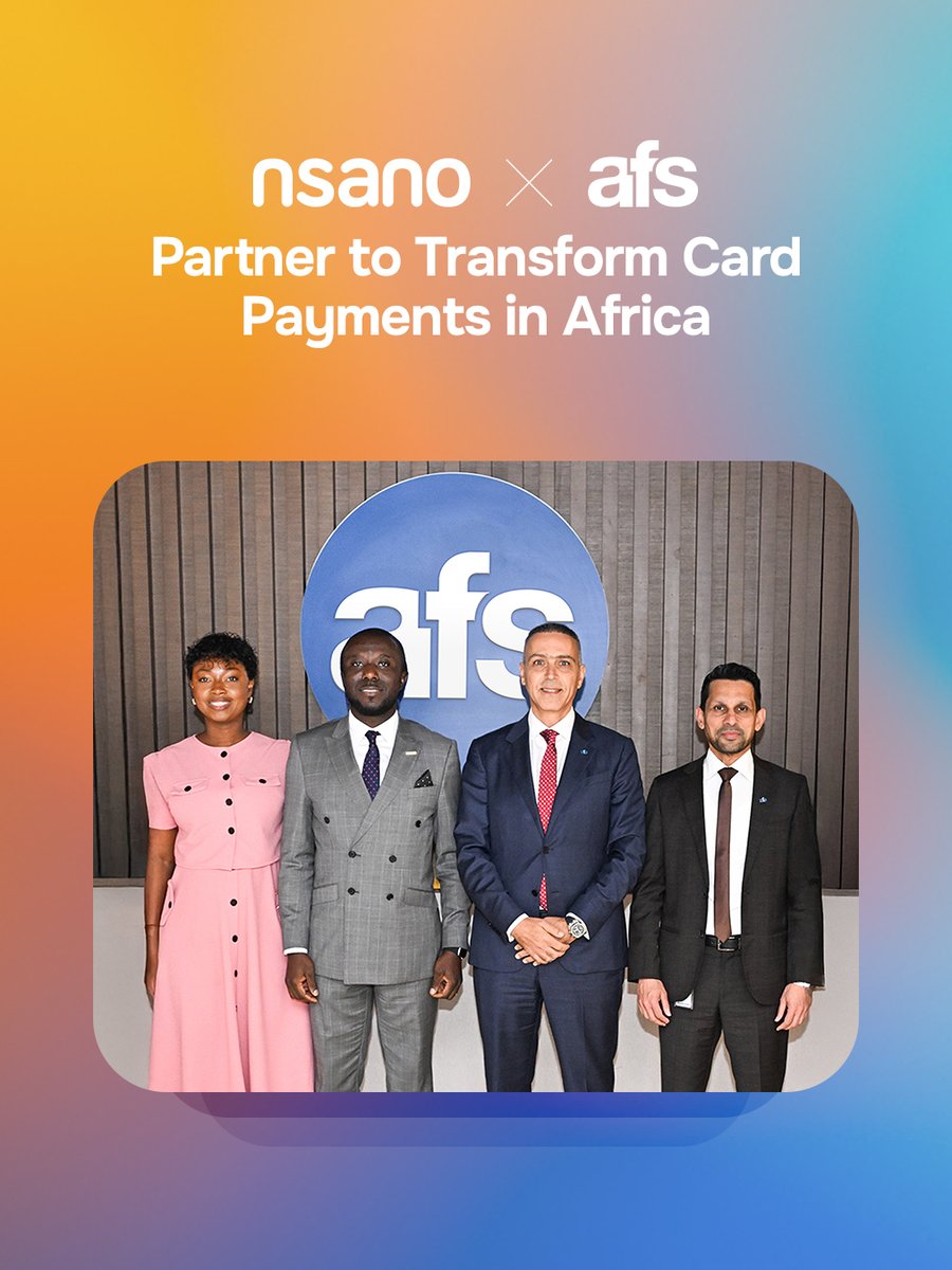 Nsano is excited to announce a monumental partnership with Arab Financial Services (AFS), the Middle East and Africa’s leading digital payment solutions provider! 
This partnership will transform card payments across Sub-Saharan Africa.
Read more: bit.ly/3Q17Eto