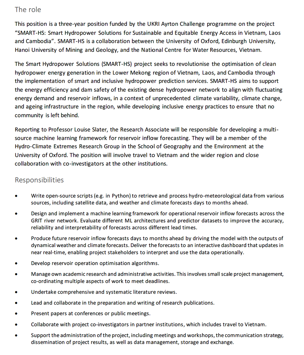 DrLouiseSlater's tweet photo. Interested in working on hydroclimatic forecasting, reservoirs, #MachineLearning, satellite data, and river networks in SE Asia? 🚨
3-year postdoc position @oxfordgeography on the Ayrton SMART-HS project - Apply by 10 Mar 2025! 
https://t.co/3T1J1fpYZp
@UniofOxford @simmoulds
#AI https://t.co/iQjeiSkRTt