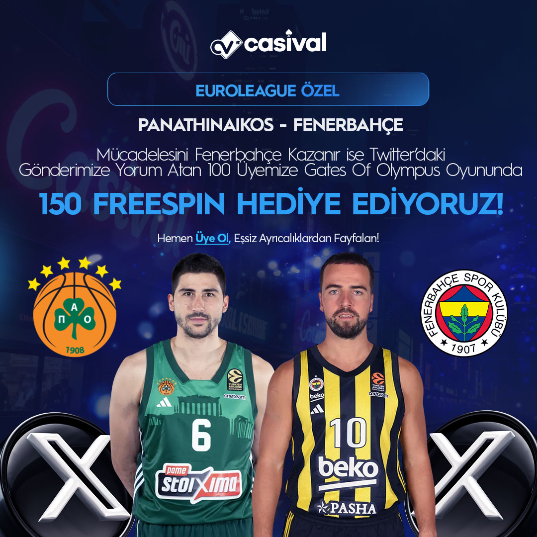 casivalgiris1's tweet photo. 🔥Twitter'daki Gönderimize Yorum Atan 100 Üyemize 150 Freespin Hediye Ediyoruz !

🏀 Panathinaikos - Fenerbahçe Beko

🎁Fenerbahçe Beko kazanır ise Twitter'daki gönderimize yorum atan 100 üyemize 150 Freespin hediye!

⚠️Yorumunun yanına kullanıcı adını yazmayı unutma! https://t.co/MQYr6wnl1p