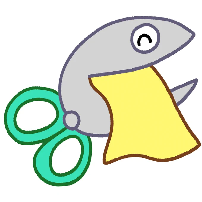 イラストリメイク12「ハサミがパクパク」(scissors are eating)#イラスト #絵 #イラストレーション #illustration #ART #character #ゆるいイラスト #はさみ #ハサミ #scissors #紙 #paper #eat #cut #一日一絵 #1日1絵 