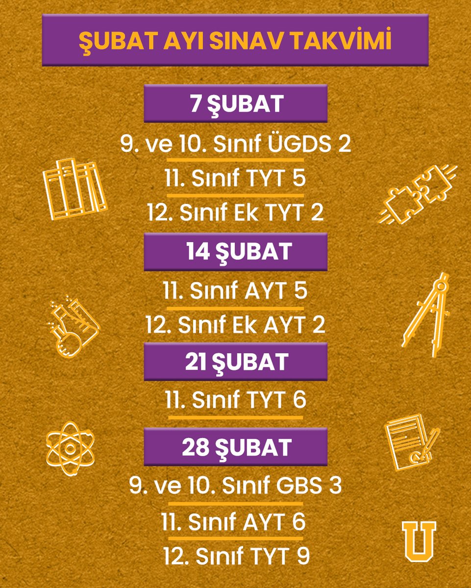 UgurOkullari's tweet photo. Uğurlu öğrencilerimizin sınav pratiği yaparak akademik hedeflerine sağlam adımlarla ilerlemesi için düzenli olarak deneme sınavları yapıyoruz.💜

📅 Şubat ayı sınav takvimini not almayı unutmayın!

#UğurluOlmak https://t.co/vEUTH99Xvl