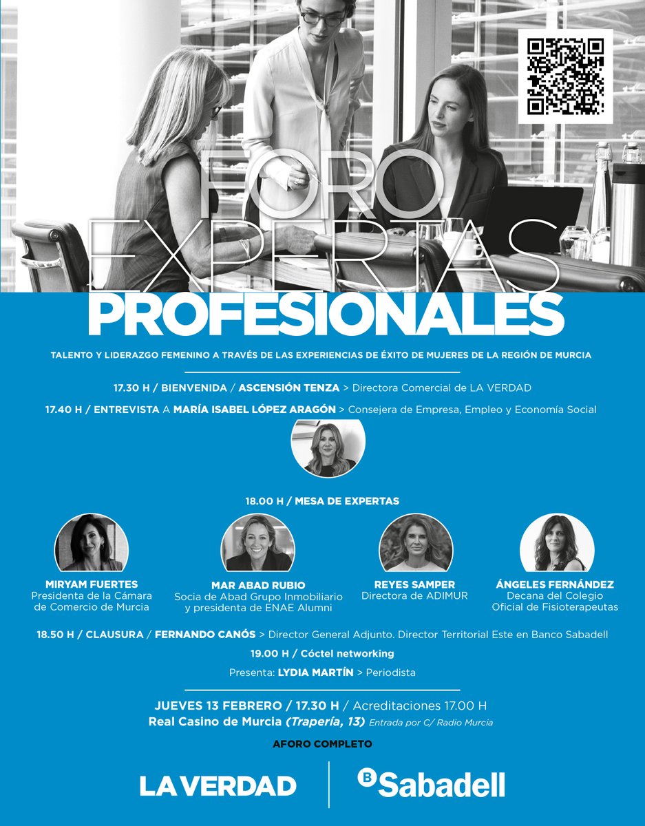 laverdadeventos's tweet photo. 🧐¡Aforo completo!
El 13 de febrero la V edición de Expertas Profesionales 👩🏫contará con cinco mujeres que compartirán sus experiencias, valores y éxito con los asistentes y lectores de @laverdad_es
#expertas #éxitoempresarial #BancoSabadell https://t.co/1WhhyQfUnN