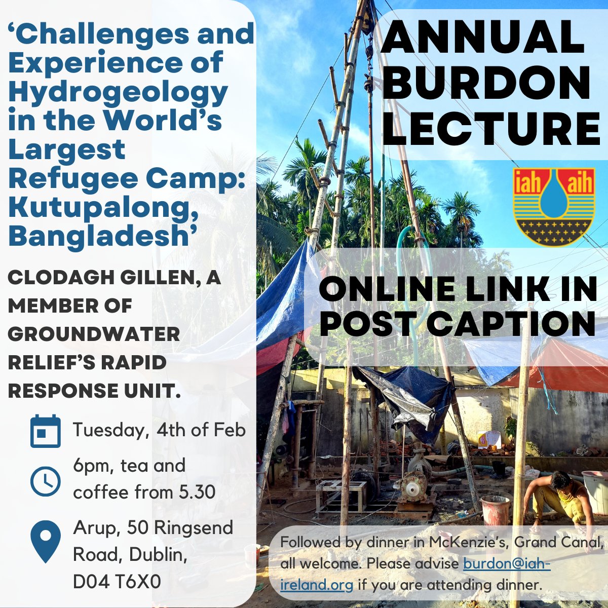 IAH_Ireland's tweet image. 🚨 Reminder: Annual Burdon Lecture – Join Us Online and in person! 🚨
📅 Tonight, 6:00 pm (GMT)
💻 teams.microsoft.com/l/meetup-join/…
🆔 316 502 280 622 | 🔑 4ZZ35Fq7
Don't miss this insightful talk! #IAH #BurdonLecture