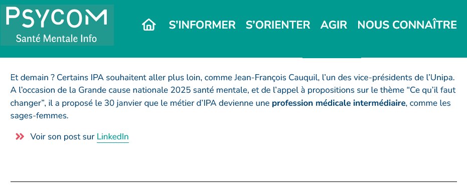 jf_cauquil's tweet photo. đą Merci Ă @Psycom_actu pour le relai dans leur revue de presse ! đ
Les #IPA en Psychiatrie - Santé Mentale continuent de se développer et de gagner en reconnaissance.
đ Ă lire ici đhttps://t.co/8onum058Z4
#IPActions @AudeCaria @Syndicat_UNIPA https://t.co/f2lFH1ViQc