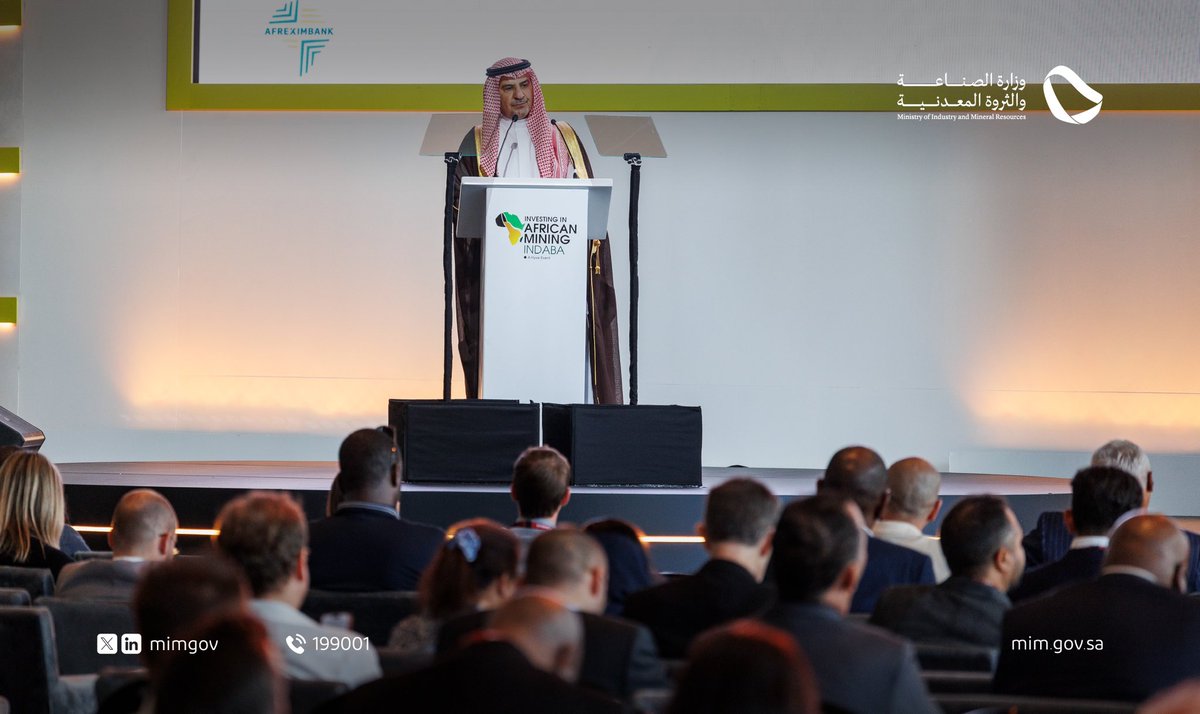 mimgov's tweet image. HE Vice Minister of #Industry_and_Mineral_Resources for Mining Affairs Eng. Khalid Almudaifer participates in #MiningIndaba 2025 to showcase Saudi Arabia's mining and mineral potential, emphasizing innovation, investment, collaboration, and sustainability.

#MI25