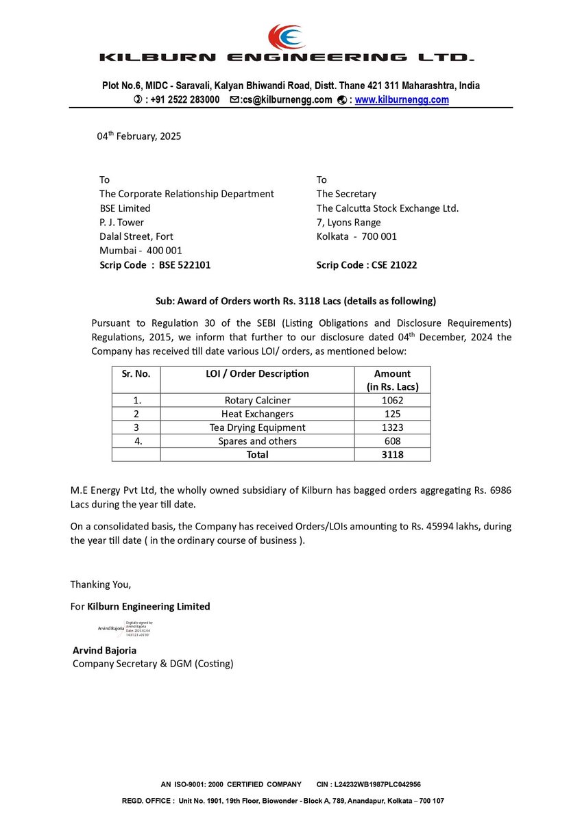 InvestorClubb's tweet photo. Kilburn Engineering Ltd
The company received an order worth 31 CR.
#StockToWatch
#StockInFocus
#InvestorClub
#KLBRENG https://t.co/LWA3GPuTee