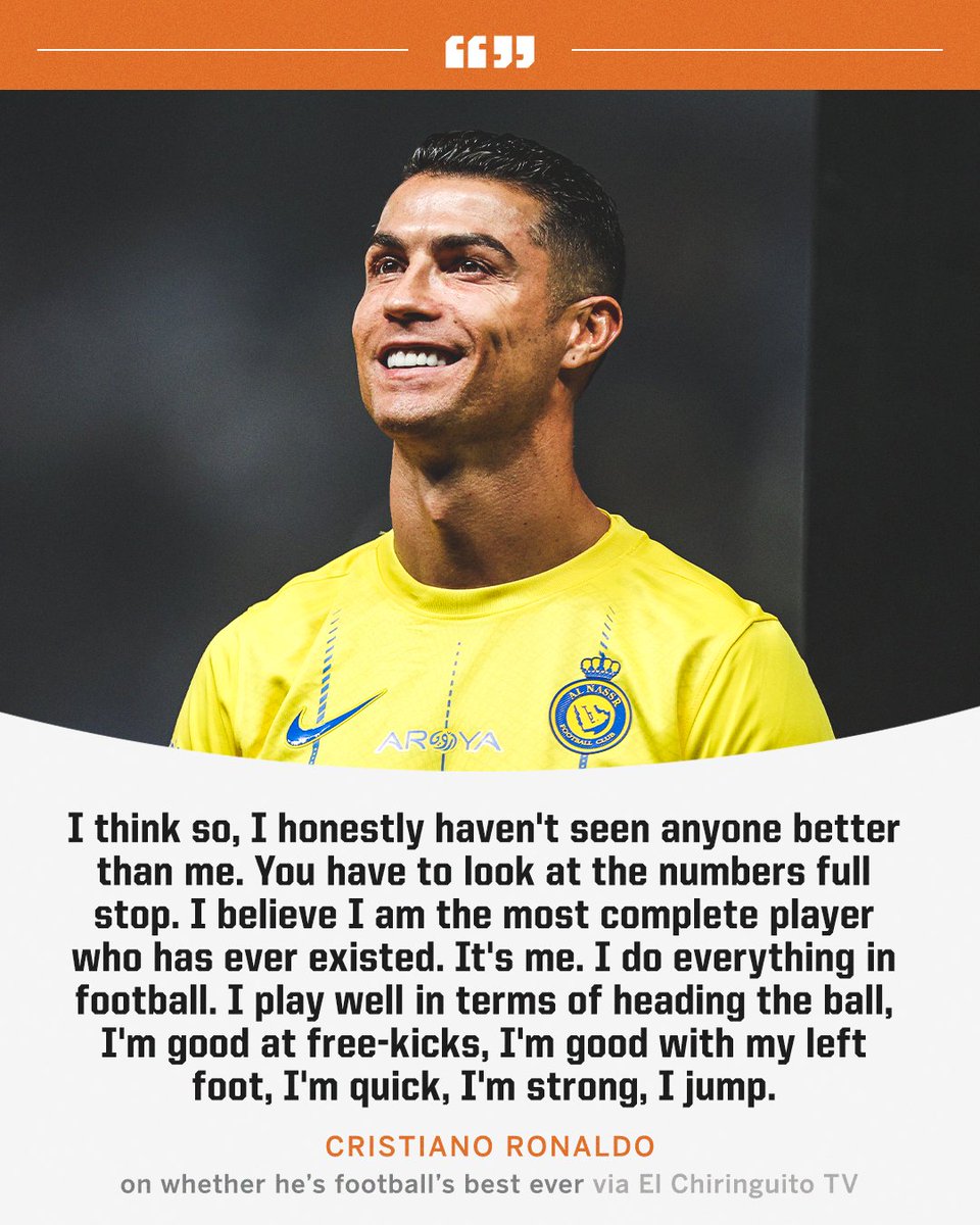 ESPNFC's tweet image. Cristiano Ronaldo believes he&apos;s football&apos;s goat 🐐