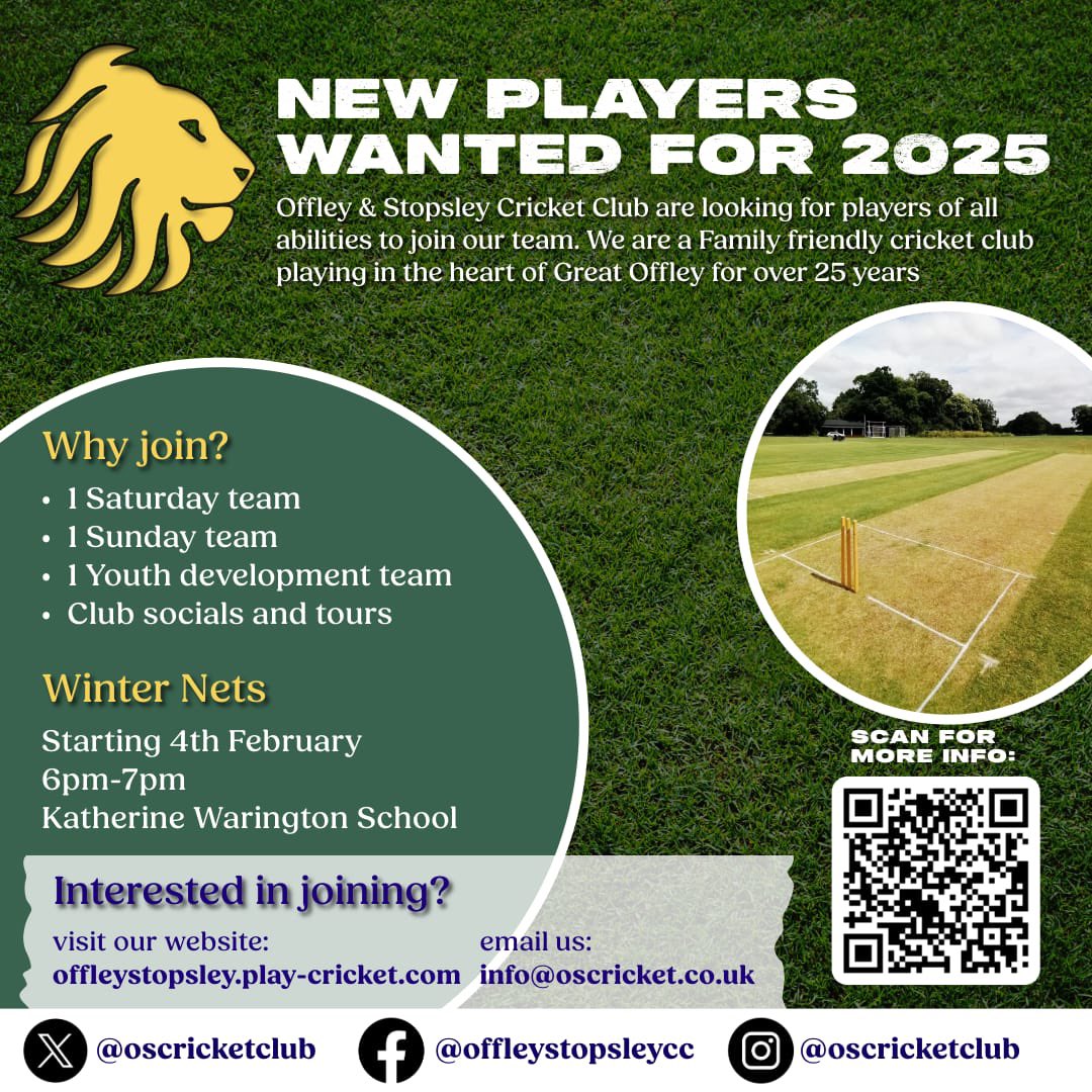Our winter nets start this evening at the Katherine Warington school from 6pm! 
Anybody after a new club or wanting to return to the game, please feel free to come down and get involved! 

<a href="/Cricket_East/">Cricket East</a> <a href="/HertsPremierCL/">Herts Premier Cricket League</a> <a href="/BedsLeague/">Bedfordshire County Cricket League 🏏</a>