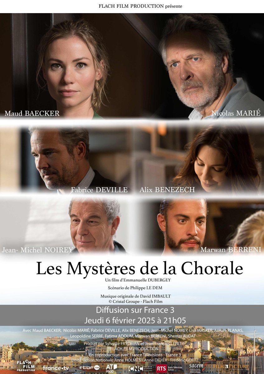 FlachFilmProd's tweet photo. LES MYSTÈRES DE LA CHORALE revient ce jeudi sur France 3 !

(Re)découvrez l’intrigue captivante de ce téléfilm réalisé par Emmanuelle Dubergey, avec Maud Baecker et Nicolas Marié dans les rôles principaux.

📺 Jeudi 6 février à 21h05
📅 Sur France 3 @Francetele https://t.co/BBp0CY5JRt