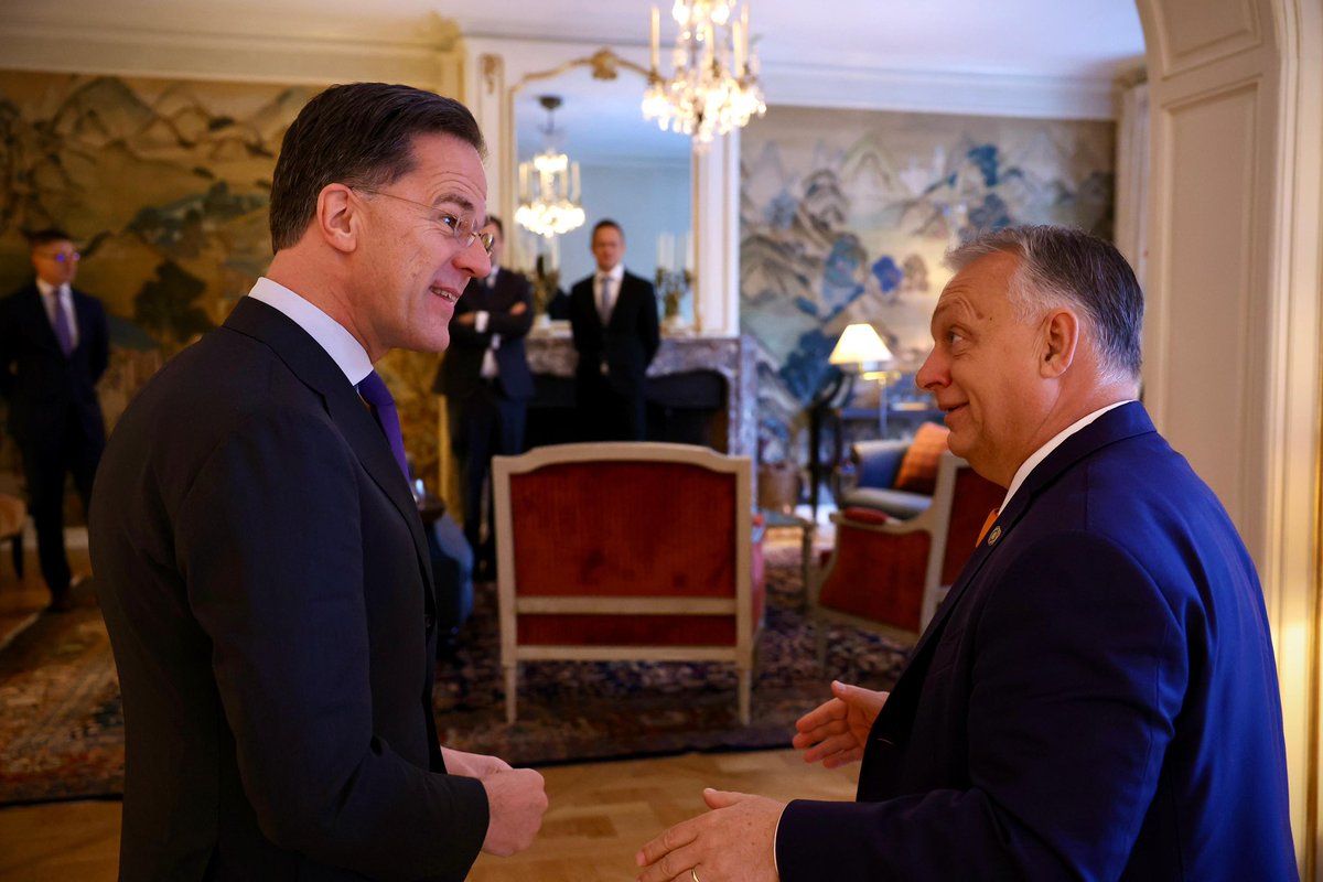 Mark Rutte (@secmarkrutte) on Twitter photo Great to see #Hungary 🇭🇺 <a href="/PM_ViktorOrban/">Orbán Viktor</a>!
We discussed our deterrence and defence and the importance of ramping up defence spending & production to keep our Alliance strong. Great to see #Hungary 🇭🇺 <a href="/PM_ViktorOrban/">Orbán Viktor</a>!
We discussed our deterrence and defence and the importance of ramping up defence spending & production to keep our Alliance strong.