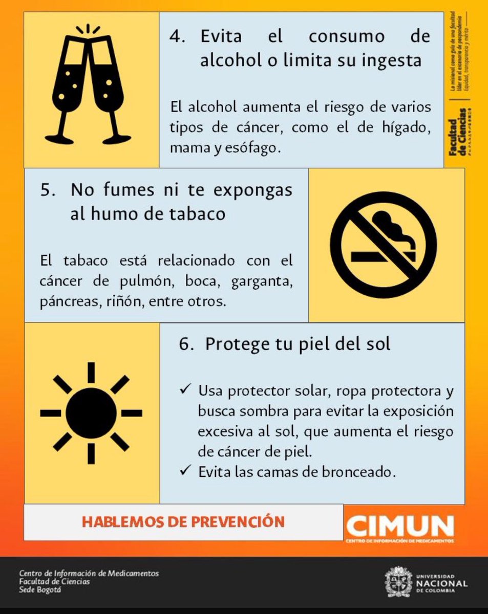 CIMUNCOL's tweet photo. Hoy es 4 de febrero, día mundial contra el cáncer. En su conmemoración, queremos compartirles unos tips sencillos que podemos apropiar en nuestra vida diaria para prevenir el cáncer. Recuerda compartir con los tuyos ¡Cuidémonos! ✨ https://t.co/jrAJk7gdUG